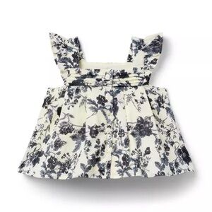 Janie And Jack Girls Peplum Top White Navy Floral Sleeveless Ruffles Button 10